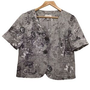 𝅺CROPPED blazer Conrad C linen jacket embroidered floral short sleeves metallic